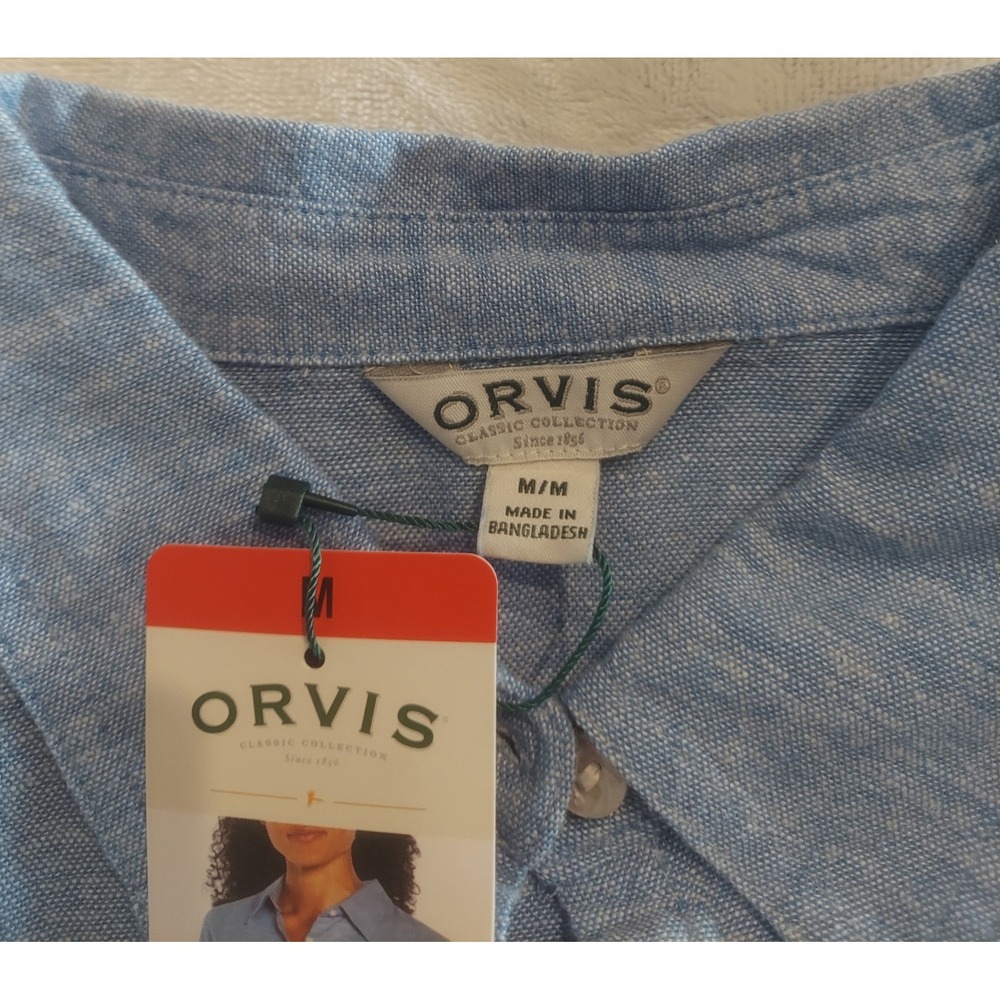 Orvis Womens Light Blue Linen Blend LS Button-Up Blouse Top Size Medium NWT - Picture 3 of 10